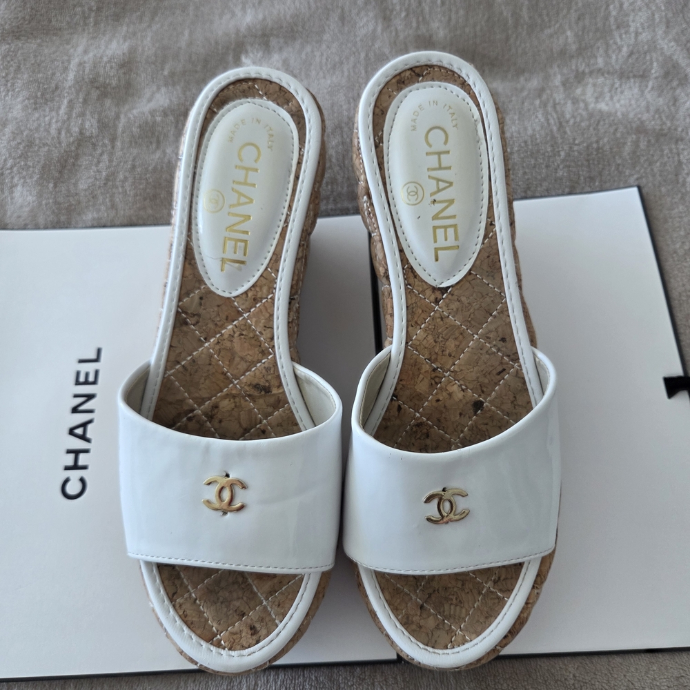 Chanel White Slide Sandals
